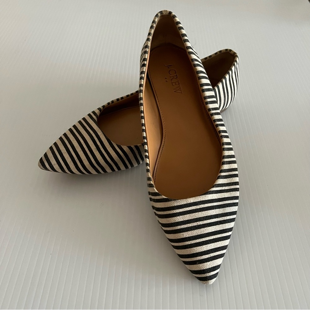 J Crew striped pointed flats size 6